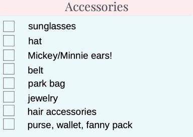 Accessories for the essential Disney Packing checklist