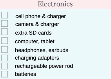 electronics for the essential Disney Vacation packing checklist