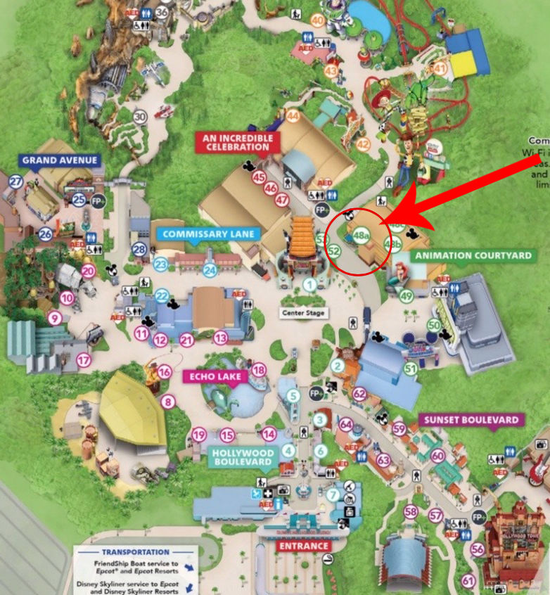 Map of Hollywood Studios. You can find Sully at the Walt Disney Presents Theatre. 
