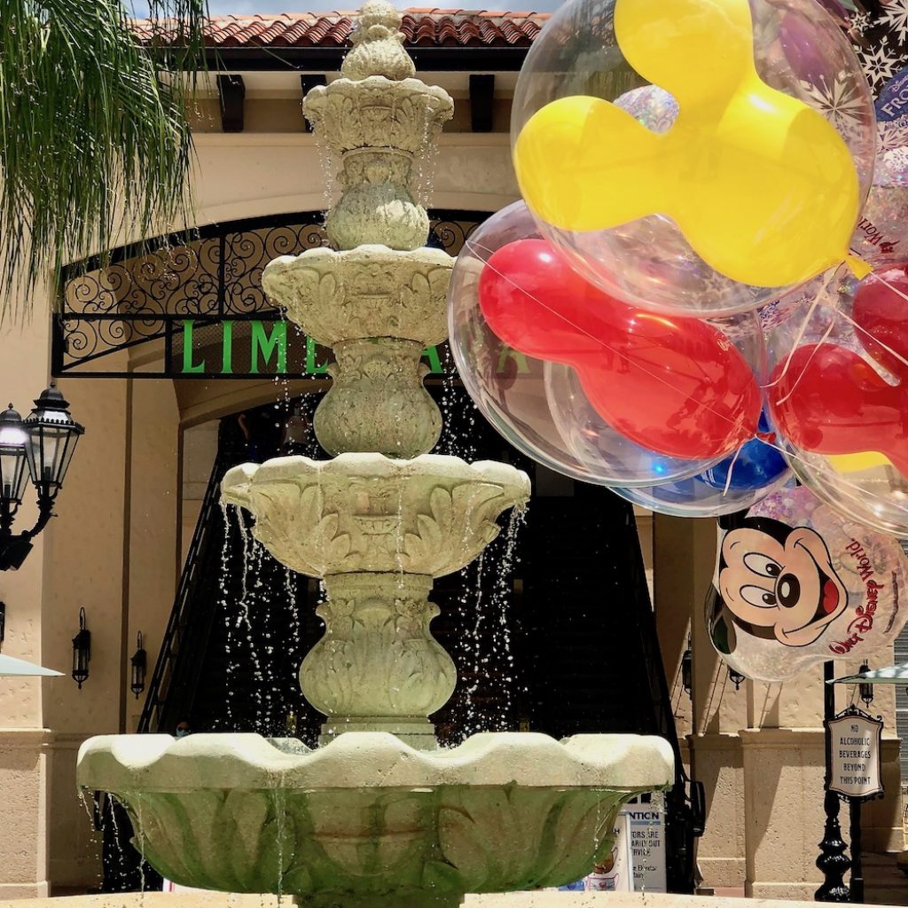 Spanish fountain in Disney Springs right outside of the Lime Garage.