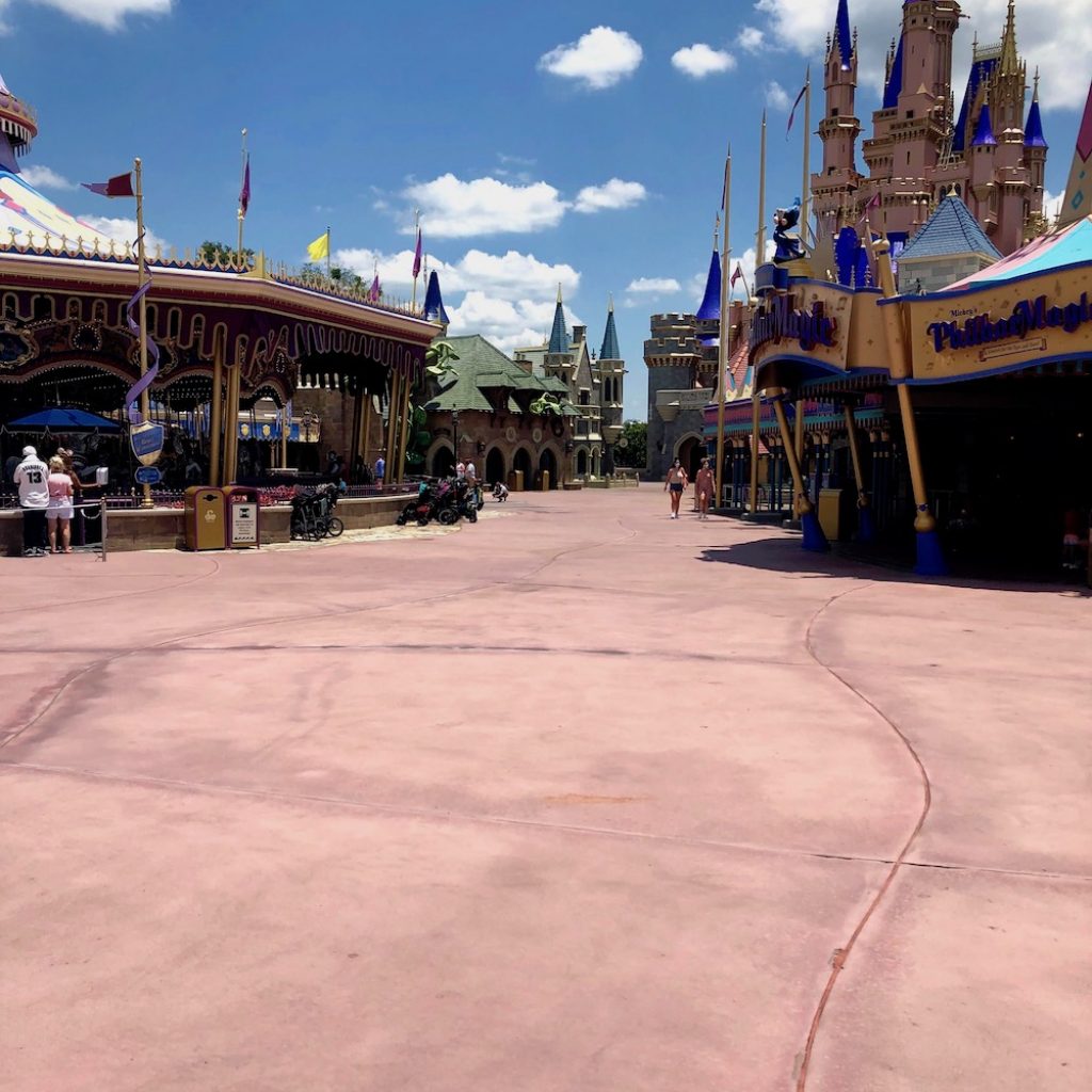Empty Fantasyland during the reopening of Walt Disney World during the Corona Health Crisis. 