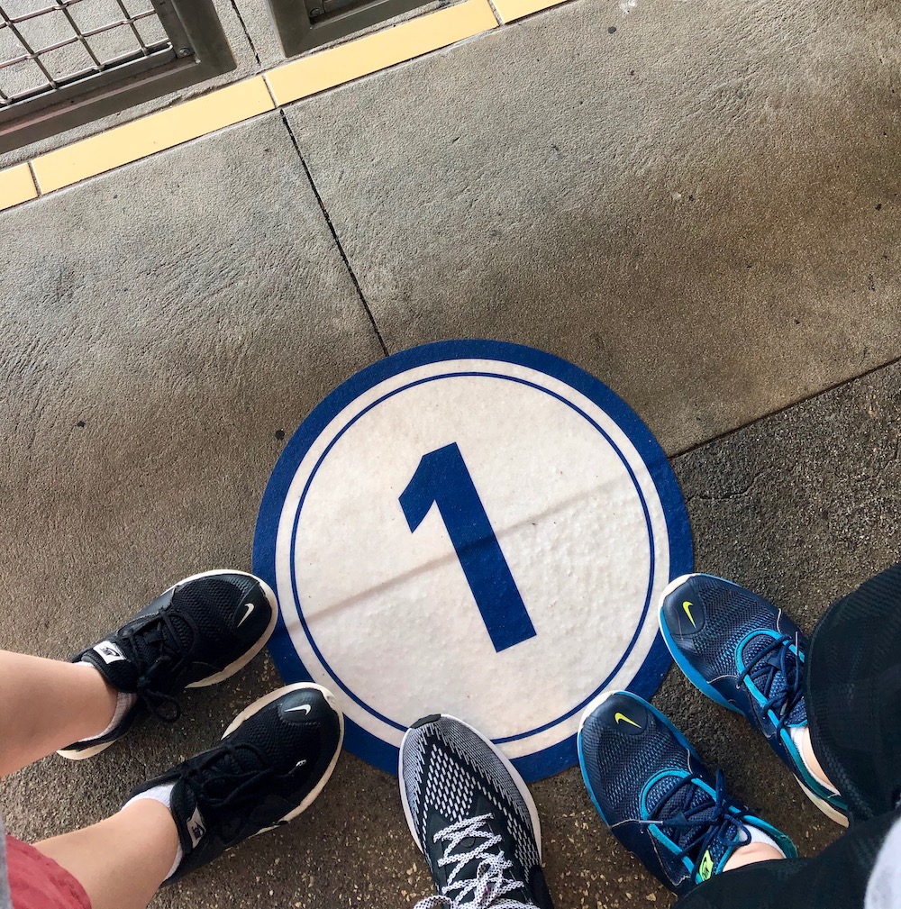 Number markings to show separate parties for loading onto the Monorail. 