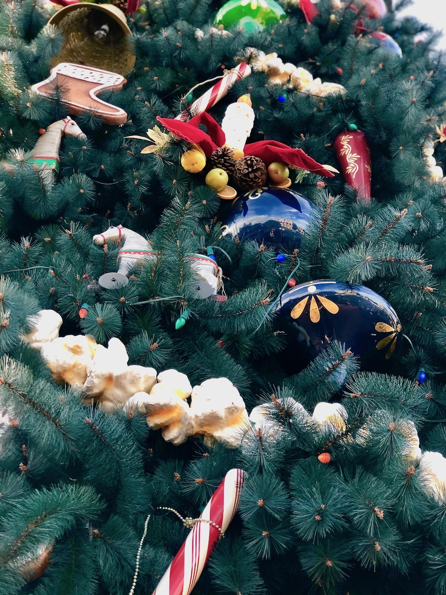 A close up look at the details on the Magic Kingdom Christmas Tree