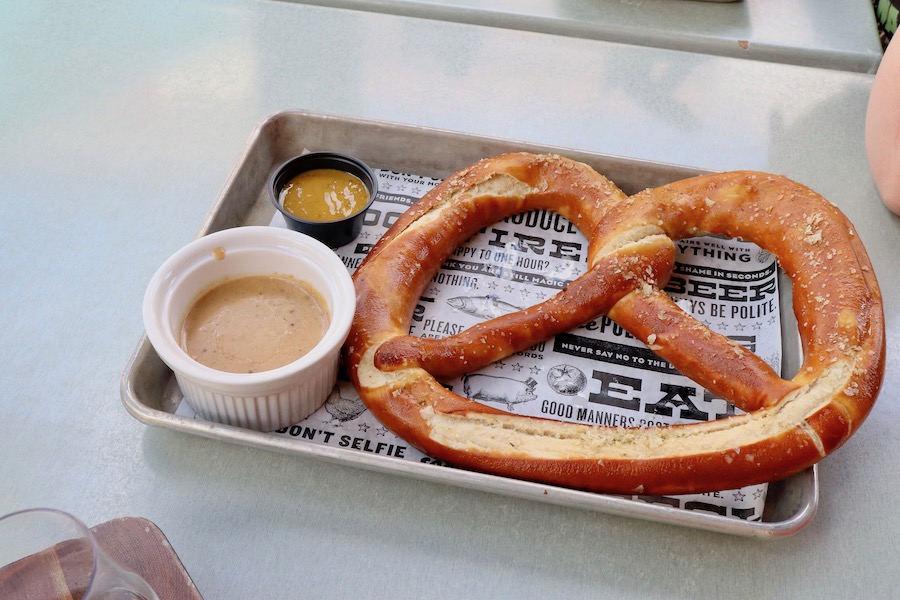 The Hop Salt Pretzel comes with IPA Mustard and Beer Fondue Cheese!