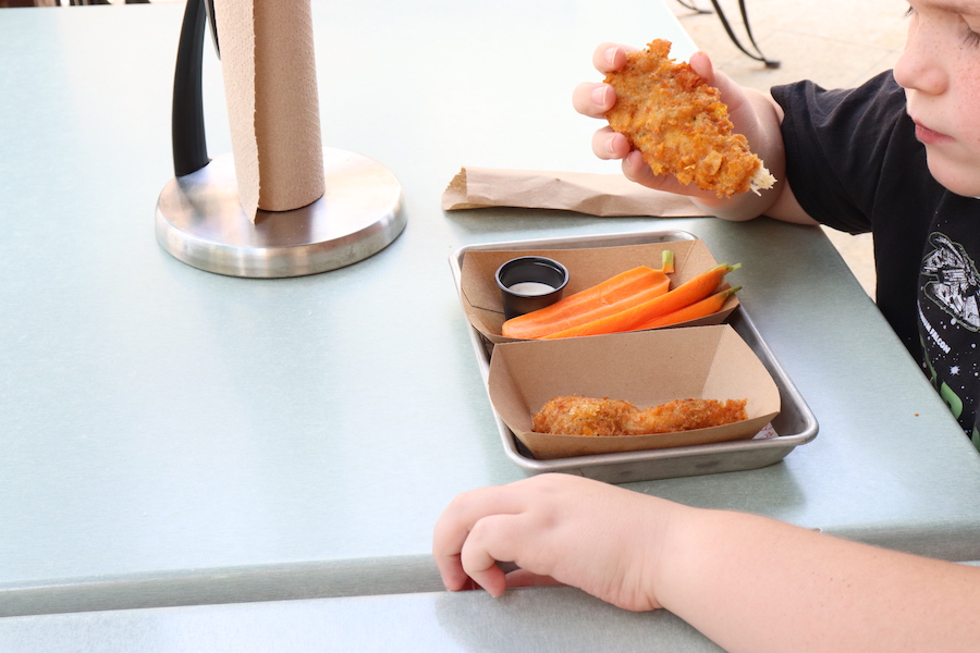 Kids Chicken Fingers with a side of carrots and ranch. 