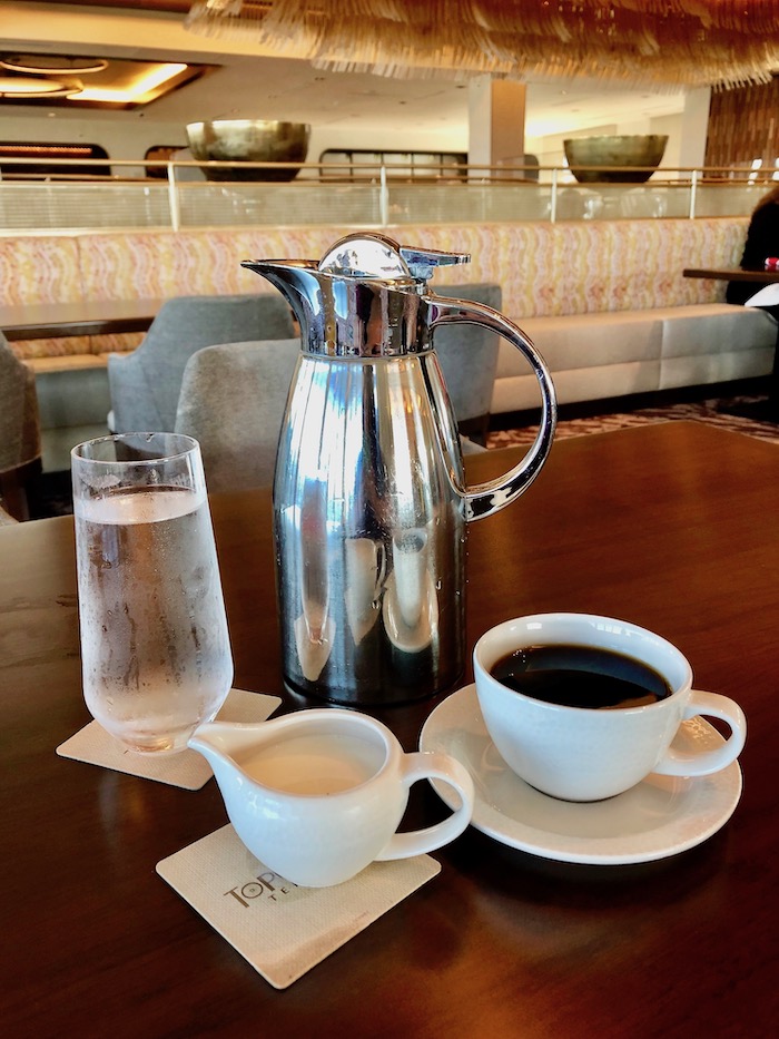 Water and french roast coffee were brought out quickly upon ordering at Topolino's Terrace.