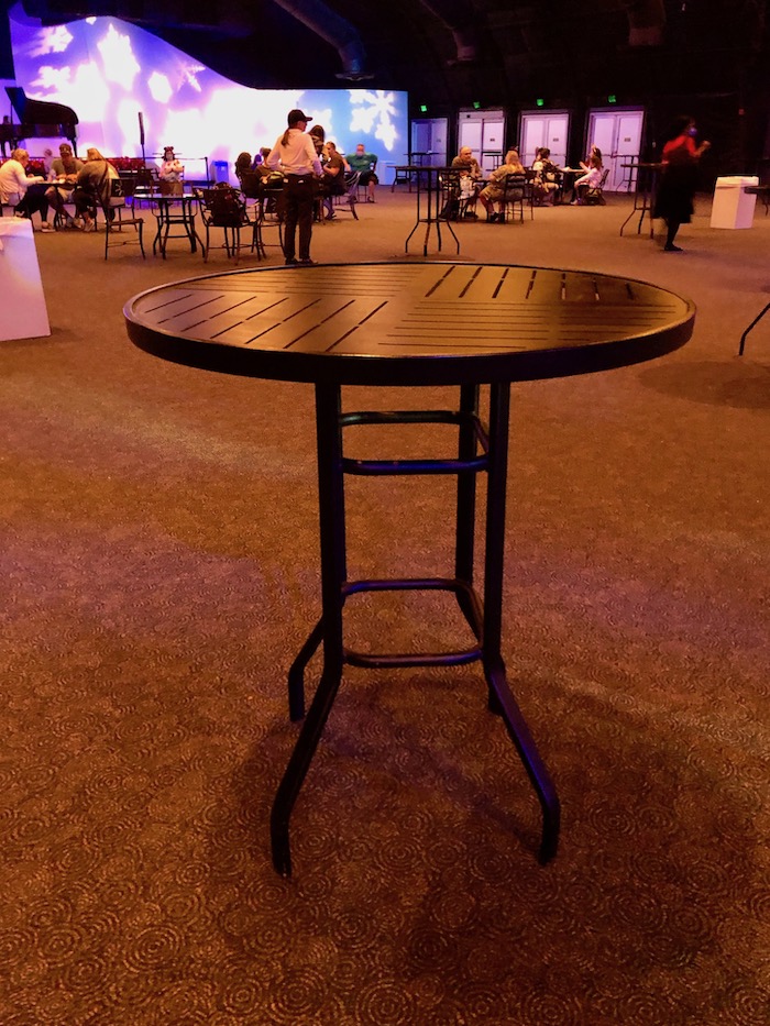 Lots of hightop tables can be found in the World Showplace Building